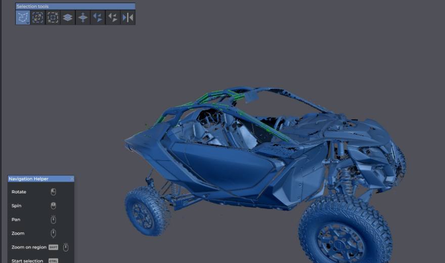 A side-by-side captured as a 3D scan mesh, ready to model from