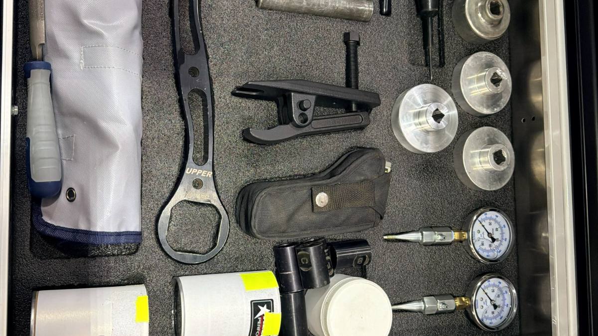 A CNC cut foam drawer insert, every tool sitting in its own pocket