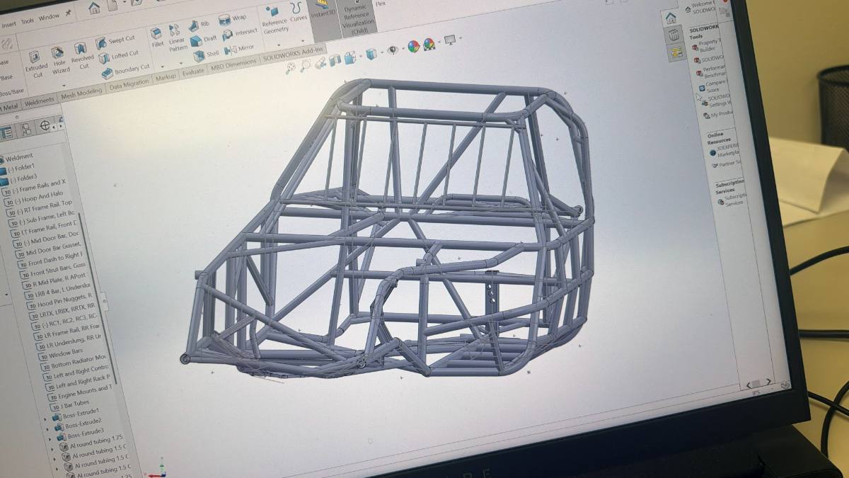 A full tube chassis modelled as a weldment in CAD