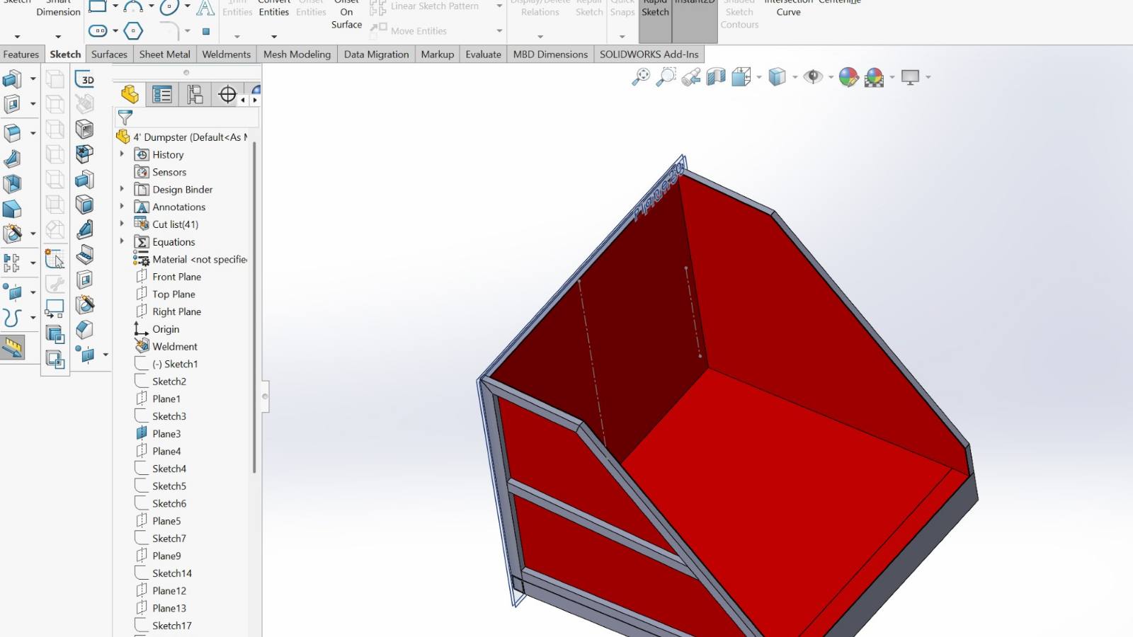 A container design modelled in CAD before anything is cut